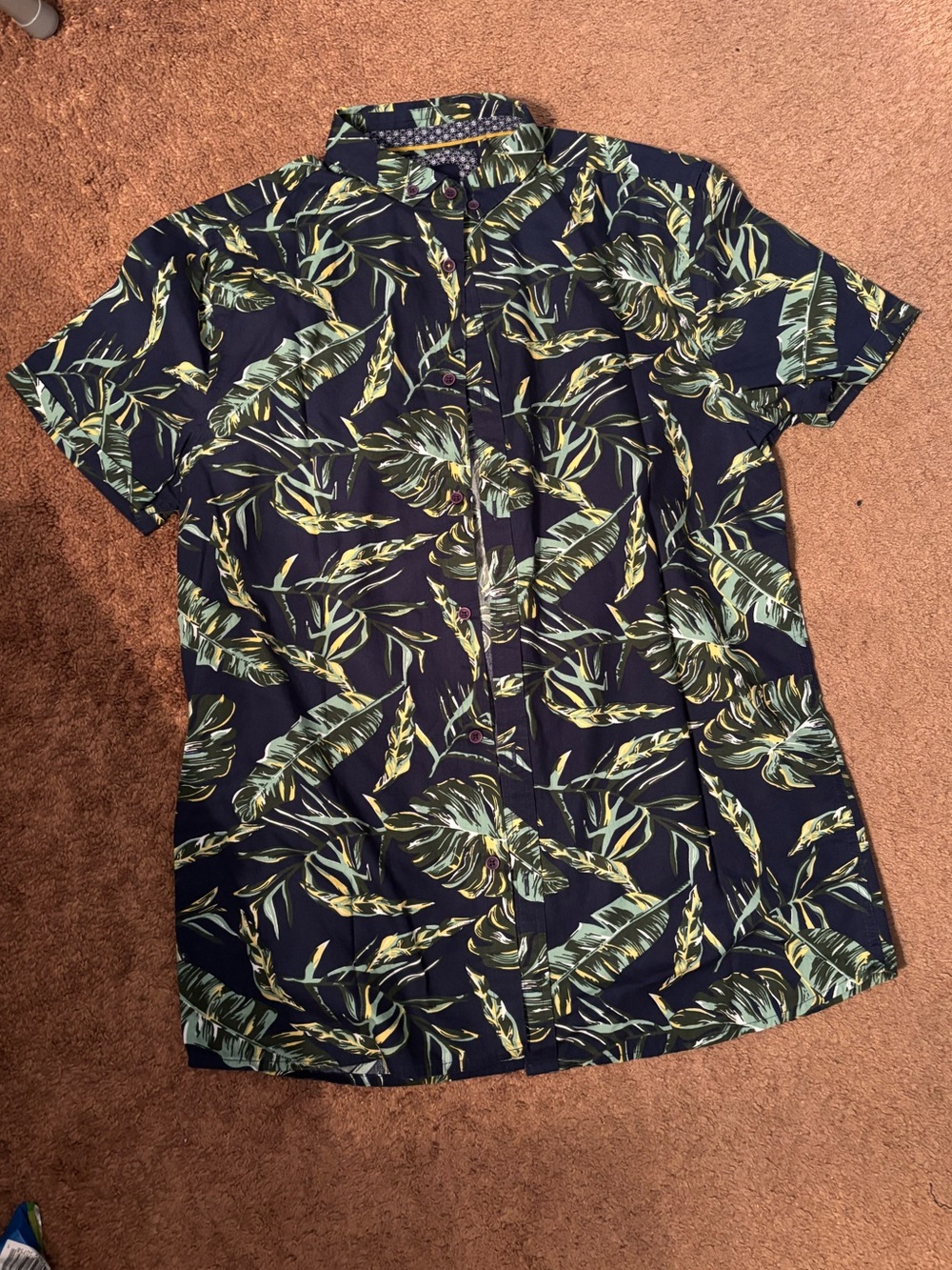 NEW Men's Navy Tropical Print Short-Sleeve Shirt Steel & Jelly